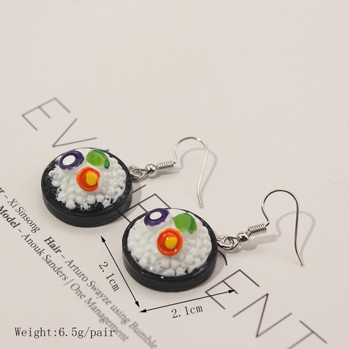 Japanese Harajuku style creative food and toys personalized simulation salmon sushi earrings cross-border funny foodie earrings