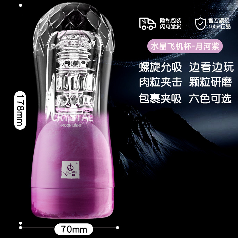 Jiuai Crystal Aircraft Cup Manual Male Masturbator with Telescopic Textured Sleeve — detail image 4