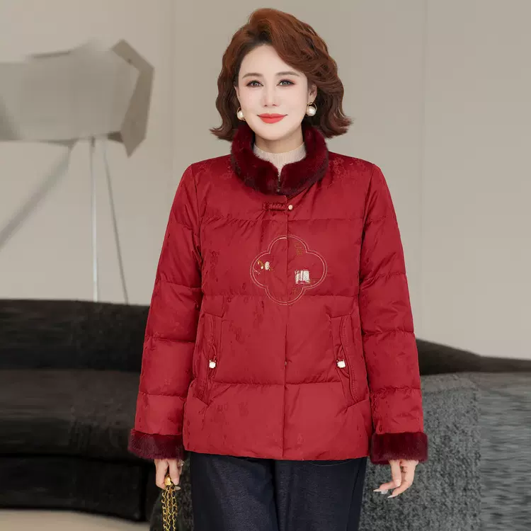 羽绒服女短款2025新款妈妈鸭绒袄中老年冬装宽松加厚保暖时尚外套
