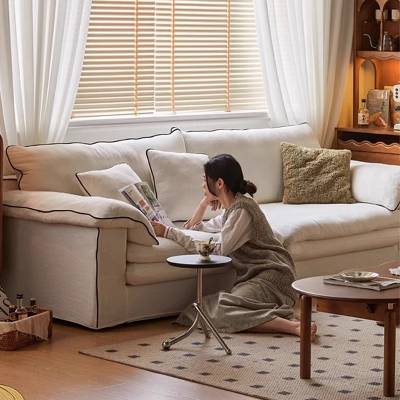 双人沙发奶油侘寂风客厅可坐可拆卸亚麻布艺Cloud云羽绒沙发新款