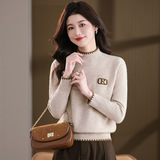 新款加厚圆领女毛衣冬天保暖洋气妈妈宽松针织打底衫年轻款上衣女，女装针织衫/毛衣，妃慕昵服饰