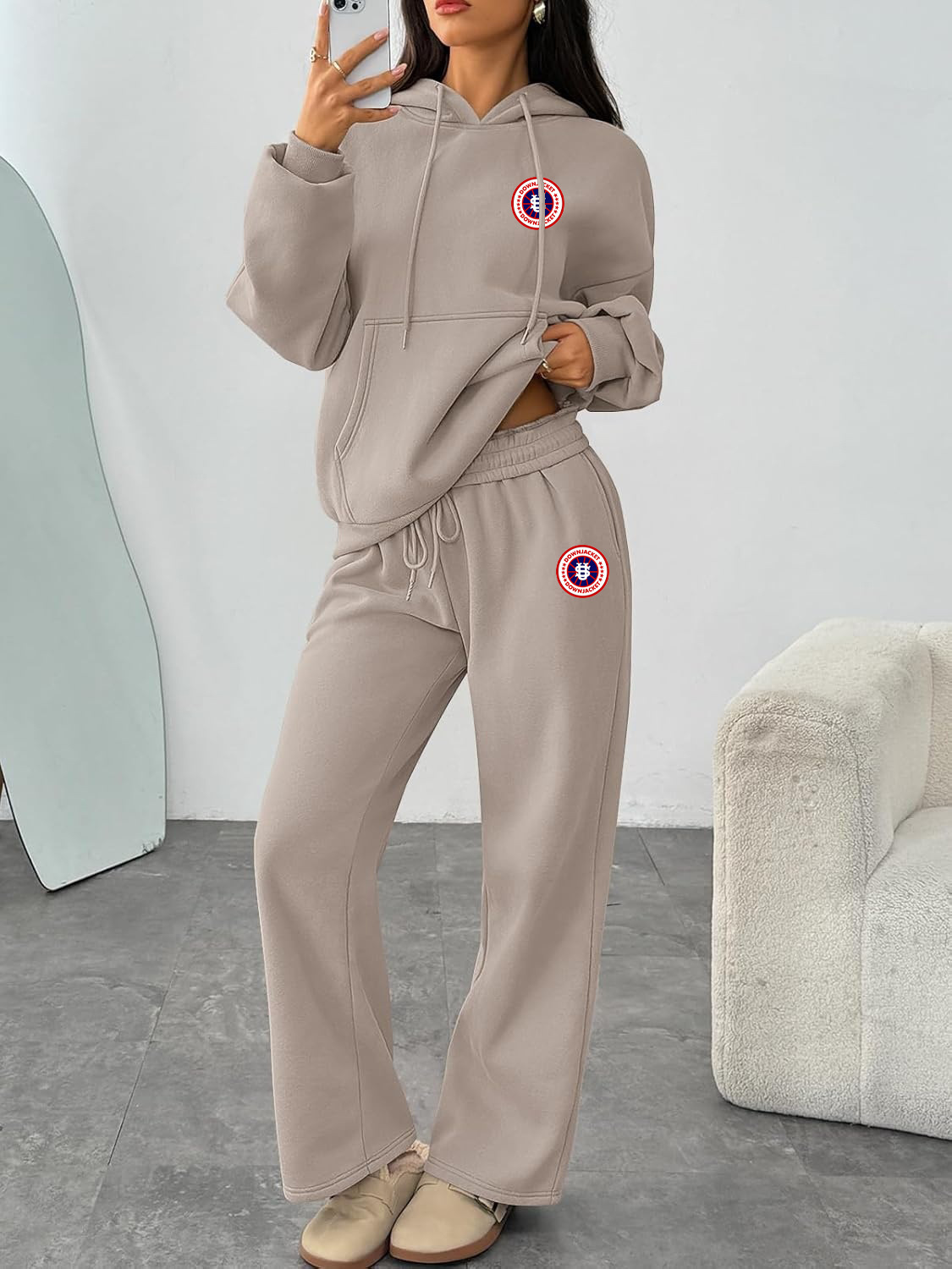​​Trendy Letter Print Hoodie & Wide-Leg Pants Set – Unisex Streetwear Loungewear​​ Relaxed Wide-Leg Fit​​_ecoleips.com