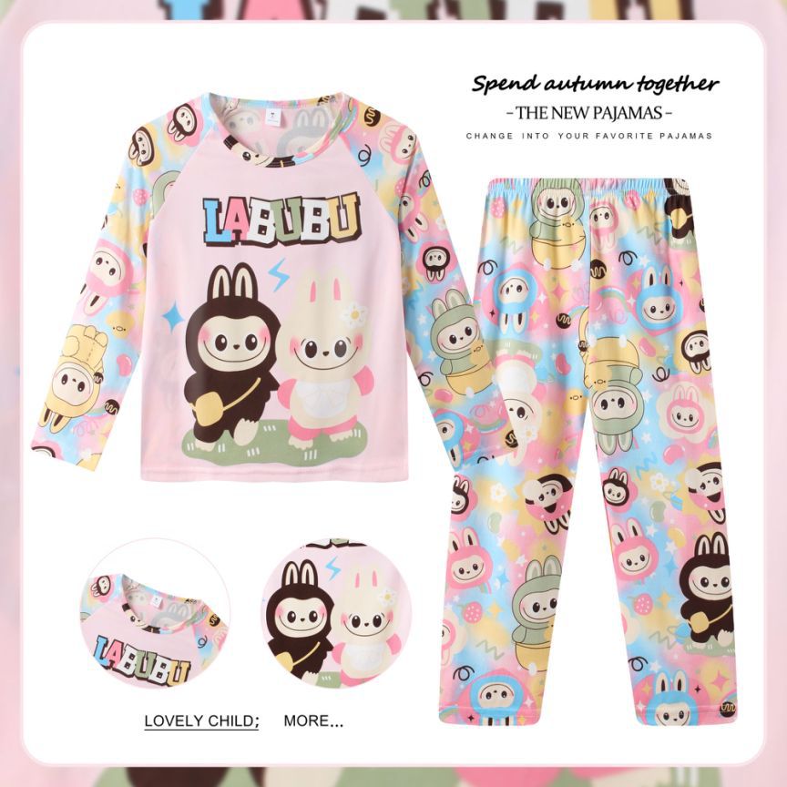 Pijamas de las niñas del sudeste de Asia Primavera y Otoño de manga larga traje de los niños de dibujos animados Linda niña bebé desgaste del hogar otoño desgaste exterior