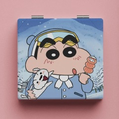 Crayon Shin-chan Cute Cartoon Folding PU Small Mirror Fashion Portable Square Double-Sided Mirror Travel Makeup Mirror
