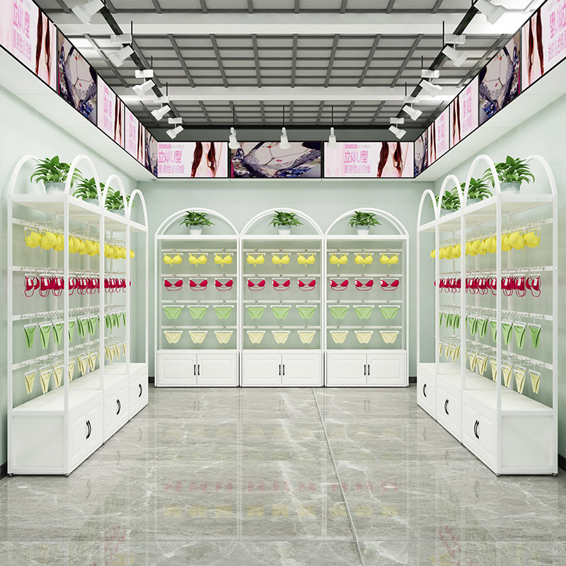 展示服装店靠墙睡衣内裤服装可调展示柜内衣店置物架金色展示文胸