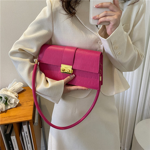Western-style bags for women, autumn and winter new stone pattern shoulder bags, Korean style trendy fashion simple lock armpit bags for women
