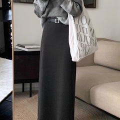 美拉德毛呢西装灰色半身裙女秋冬2025新款高腰显瘦A字包臀长裙子