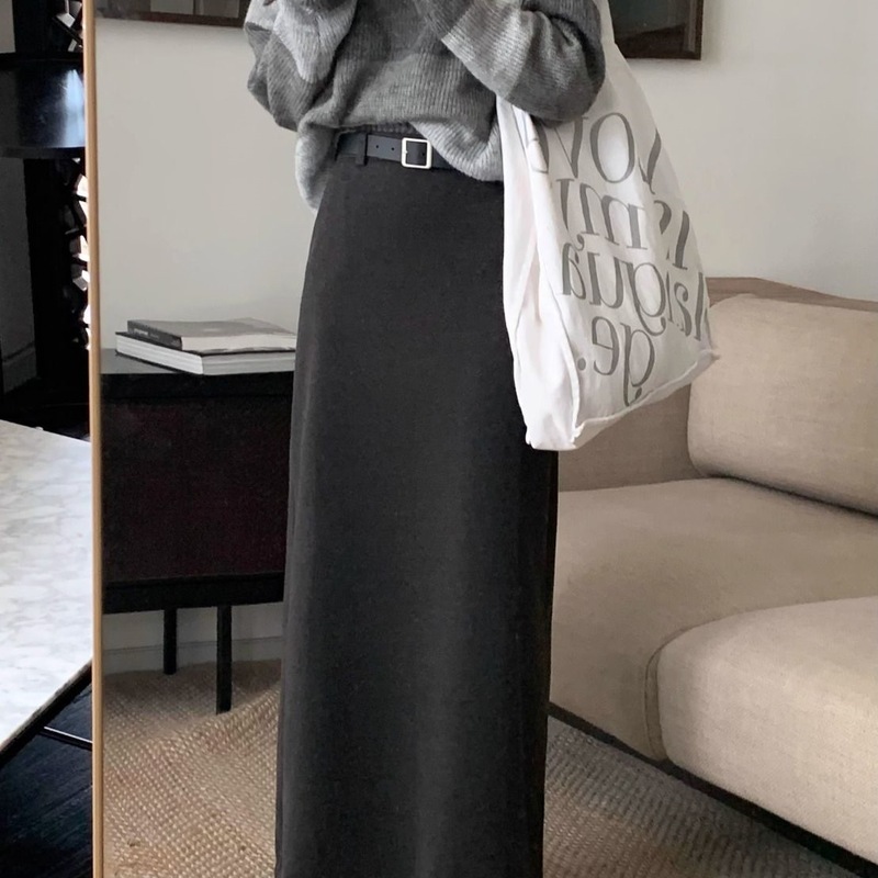 美拉德毛呢西装灰色半身裙女秋冬2025新款高腰显瘦A字包臀长裙子|undefined