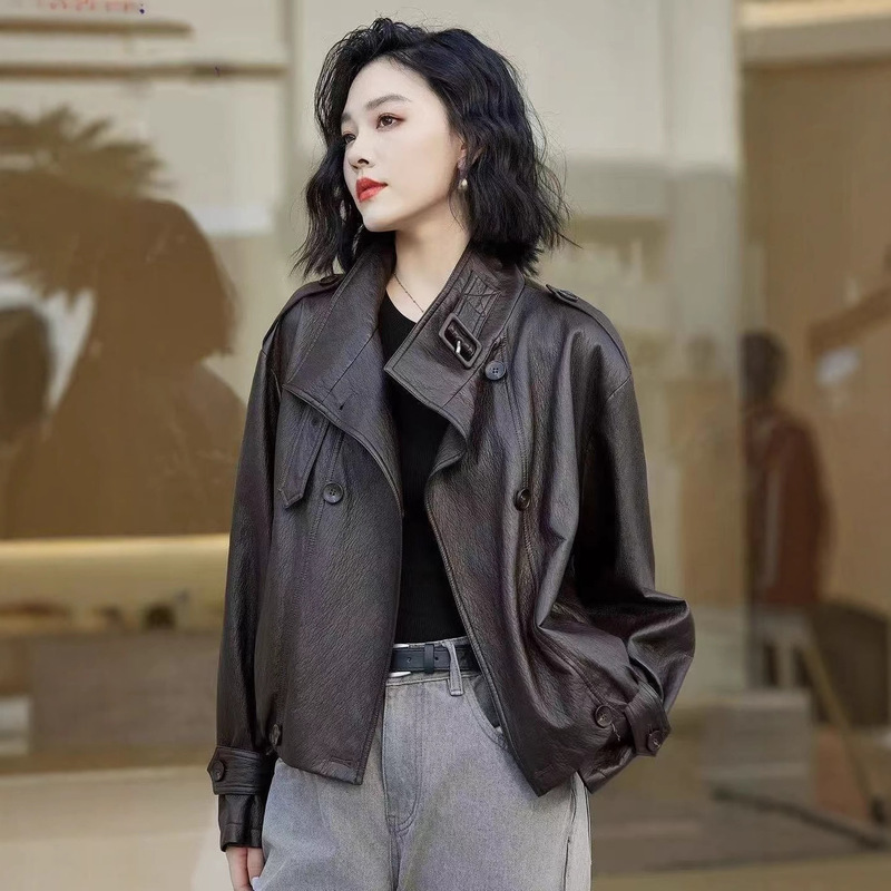 小皮衣外套女短款2025秋季新款小个子立领气质酷飒风复古PU皮夹克|undefined