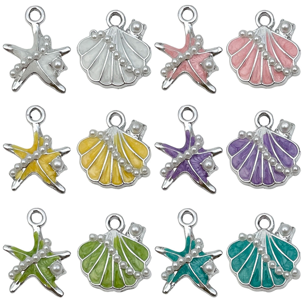 Mix 12 white K drops of oil and drill ocean shells and starfish-12 styles 1 each-16.4g-SN1782