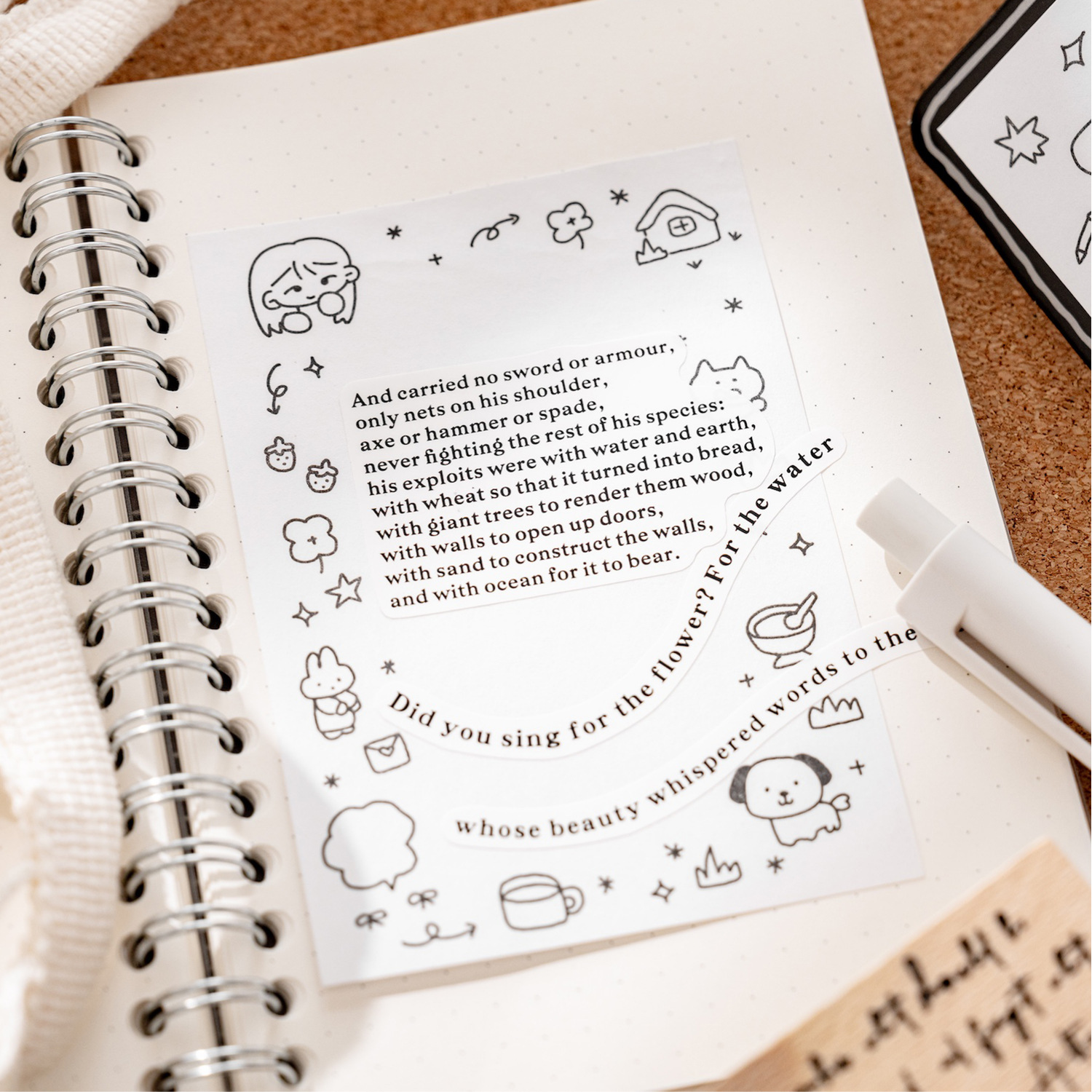 Sugar Poetry White Kraft Paper Post-it Libro de registro en blanco y negro Ilustraciones lindas n-pegatinas Notas de notas de registro de estudiantes