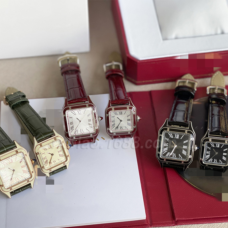 New Dumont Ultra-thin Sandoz Series Square Couple Watch Waterproof Genuine Leather Women's Watch Steel Quartz Watch