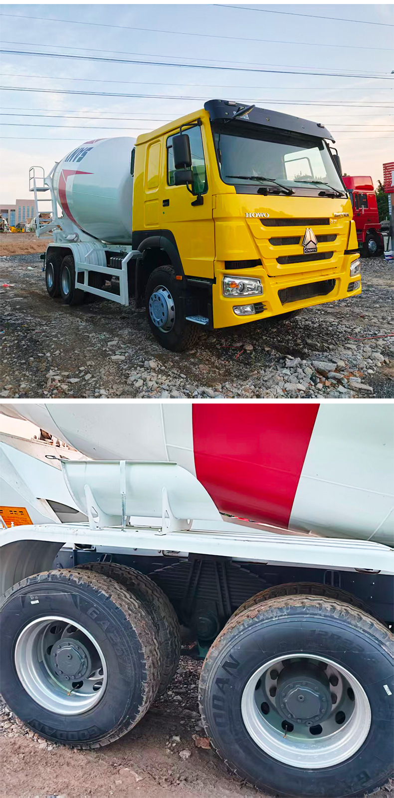 Export of HOWO concrete mixer trucks for construction use, complete with all necessary documents, supports on-site inspection
