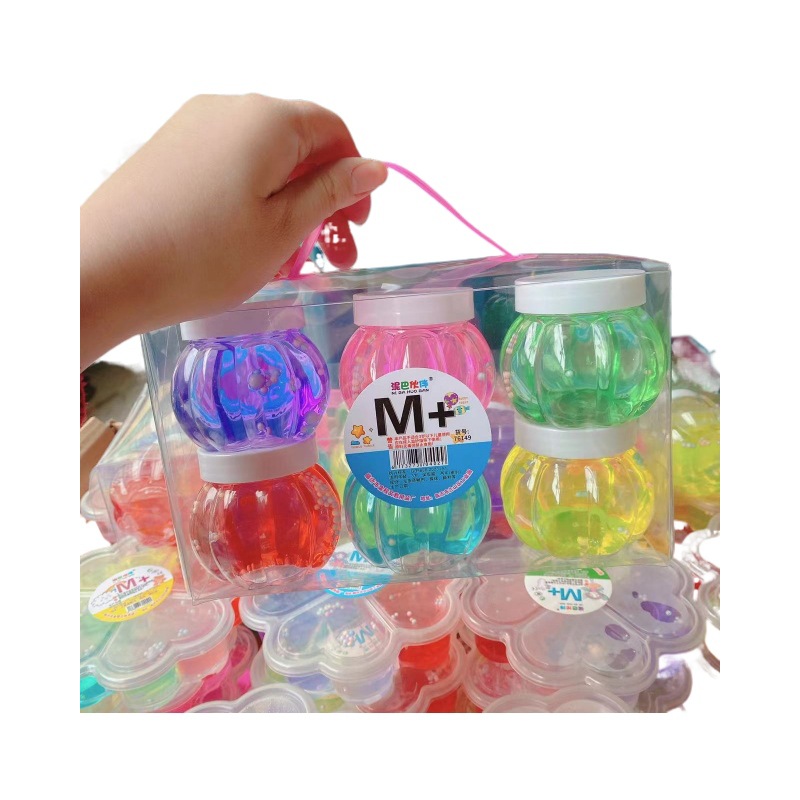 Caja de calabaza cristal barro espumante color barro 6 color slime 2 yuanes tienda por departamento al por mayor M pegamento juguetes para niños