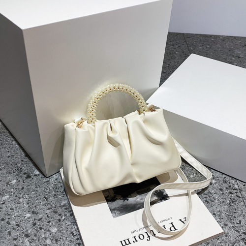 Women's bag pearl bag high-end  new summer versatile handbag niche one-shoulder crossbody pleated cloud bag