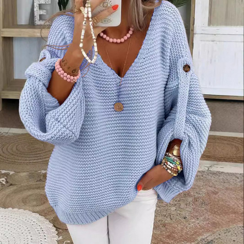 European and American new style women's pullover long-sleeved women's blouse autumn and winter long-sleeved V-neck sweater