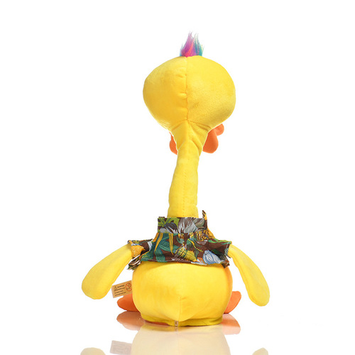 A duck with a twisted neck that can speak and learn to read, a duck with a twisted neck that lights up, dances, sings, and learns to speak, an Internet celebrity toy with a twisted neck, a duck doll.