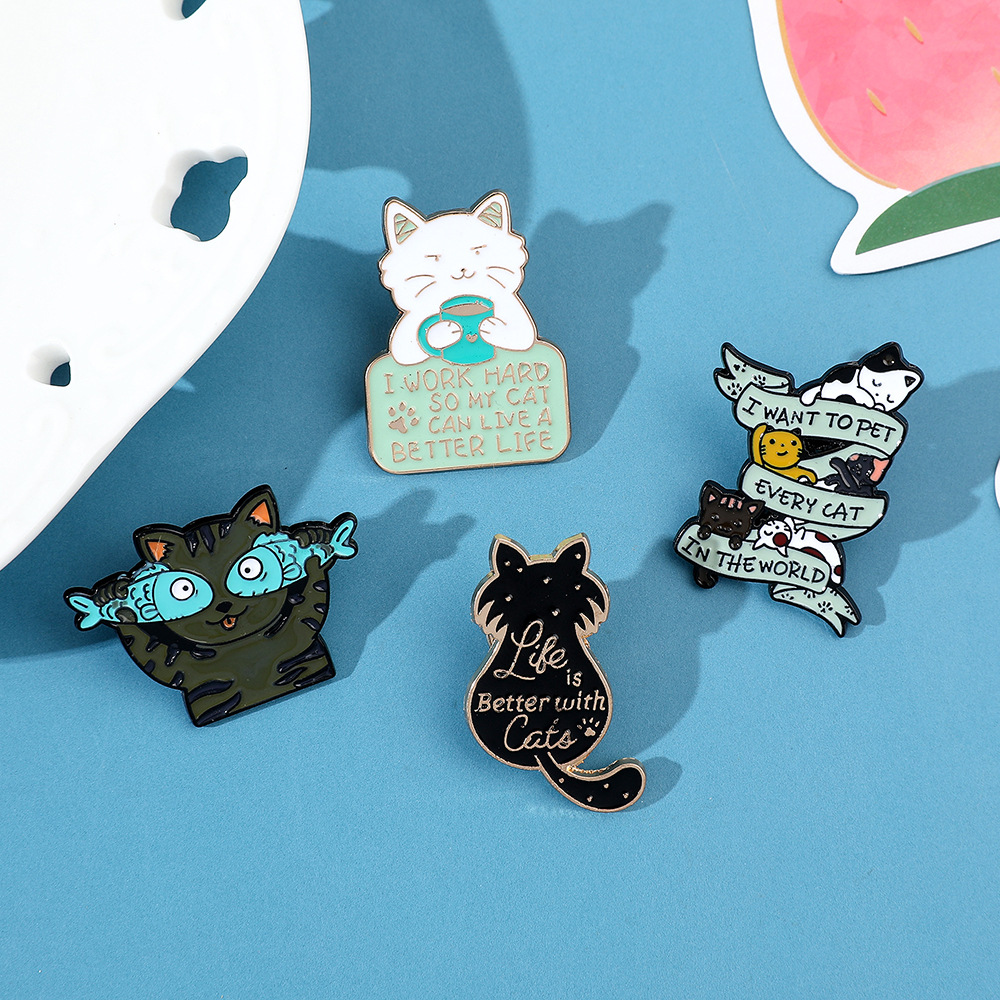 9g Weight Brooches Classification Daily Occasion Alloy Material Letter, Cat, Fish Pattern Unisex Gender Cartoon, Enamel Design Cute Style Cute Pin Letter Cat Fish Alloy Cartoon Enamel Unisex Brooches 20