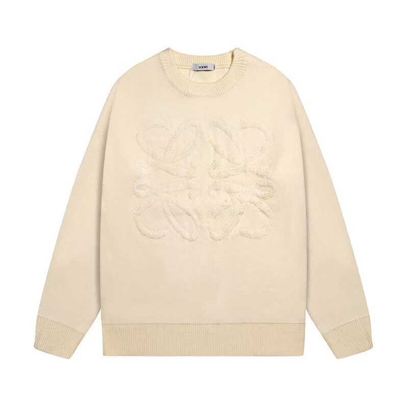 High-end Loewe sweater with a 3D logo, made of wool jacquard, round neck, unisex, and loose fit High-end Loewe sweater with a 3D logo, made of wool jacquard, round neck, unisex, and loose fit