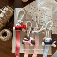 韩国ins新款卡通布艺小熊小兔子格子发夹收纳条 甜美可爱挂饰挂件