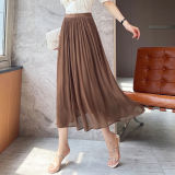 Flesh-Covering Slim A- Line Large Prune Pleated Skirt 2024 Summer New Mid-Length Skirt Women's Elegant Fashion All-Match