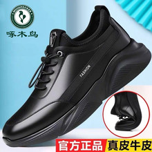 啄木鸟男鞋新款潮流软底百搭休闲运动鞋男士冬季加绒真皮棉皮鞋男