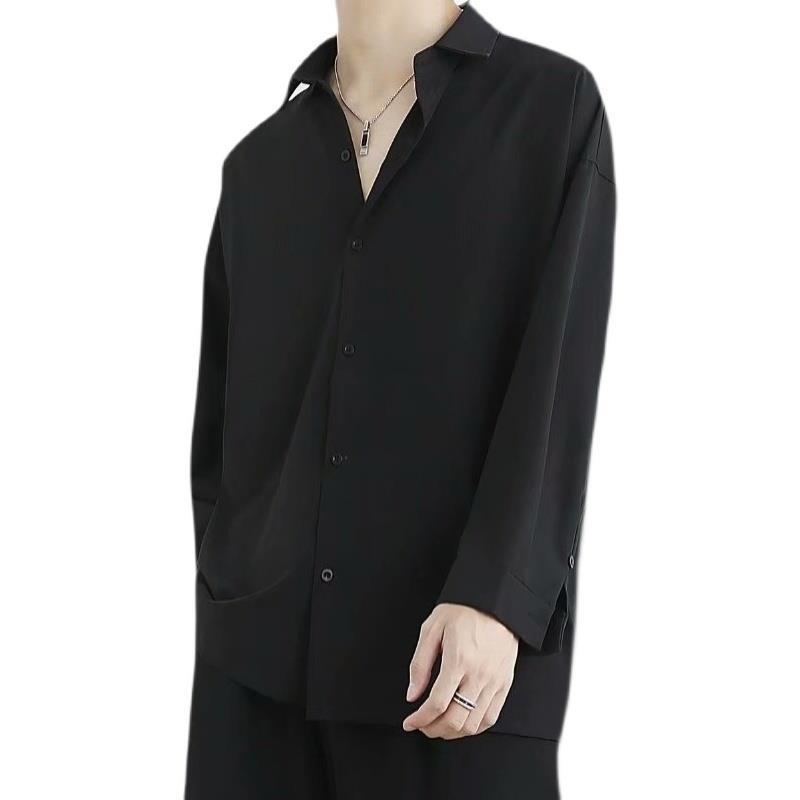 Dark Abstinence Men's Ice Silk Shirt dk Niche Design Summer Thin Instagram High-end Long-sleeved Shirt