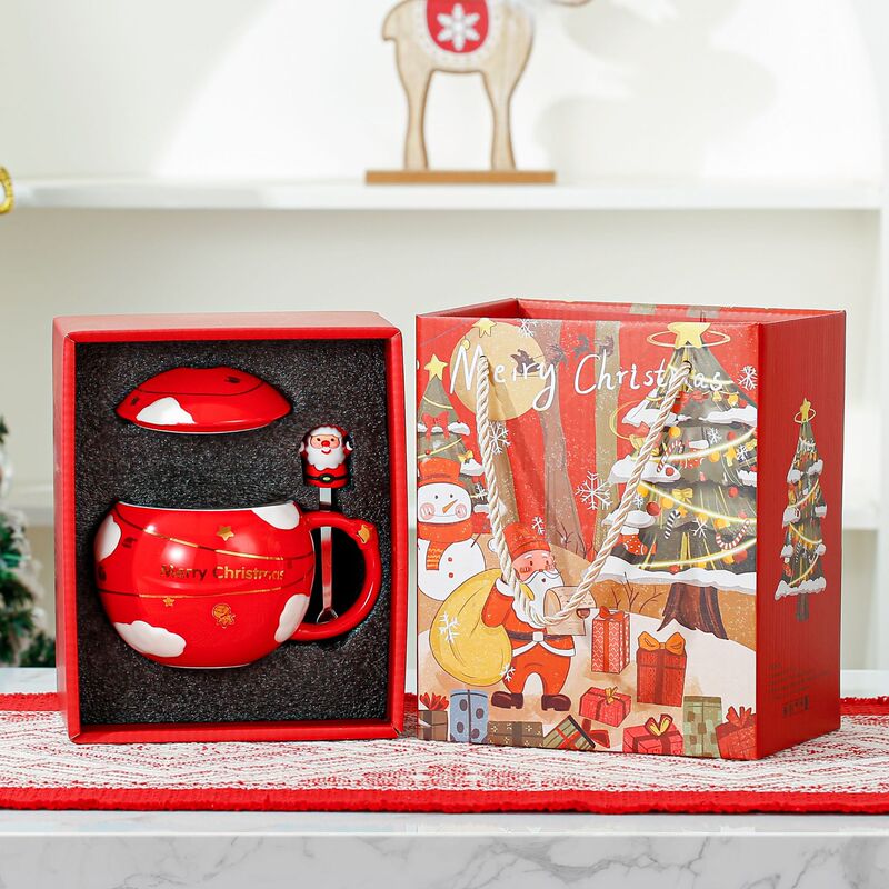浮き彫り星クリスマス陶磁器カップ蓋付きクリスマスプレゼントマグカップギフトボックス女子祝日ギフトカップ|undefined