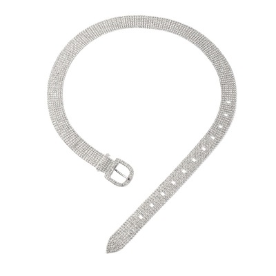 歐美跨境新品八排水鑽D型扣皮帶女寬裝飾百搭褲 金屬腰鏈腰帶配飾