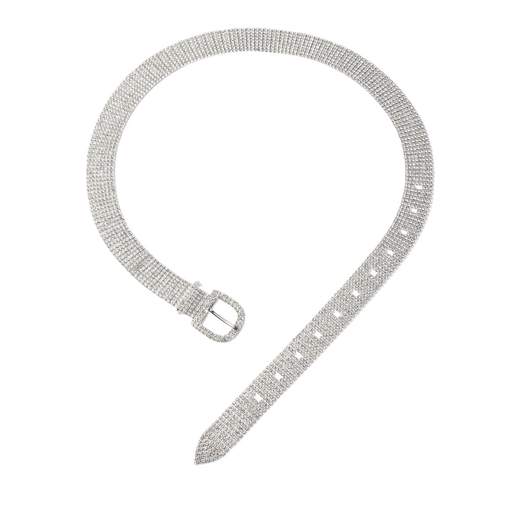 歐美跨境新品八排水鑽D型扣皮帶女寬裝飾百搭褲 金屬腰鏈腰帶配飾