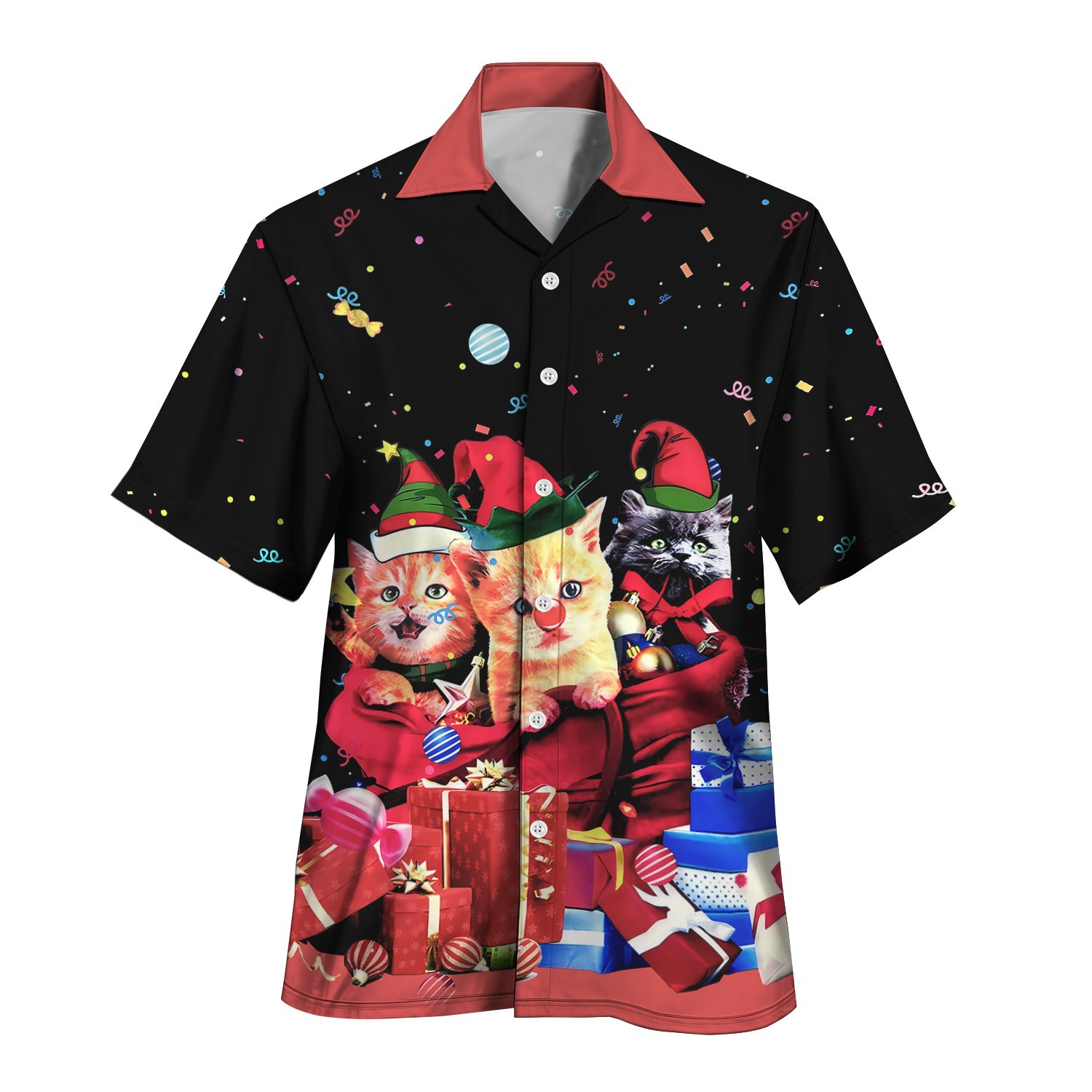 2024 otoño nuevo estilo personalidad colorido contraste color de un solo pecho cuello cubano estampado camisa de manga corta MB33