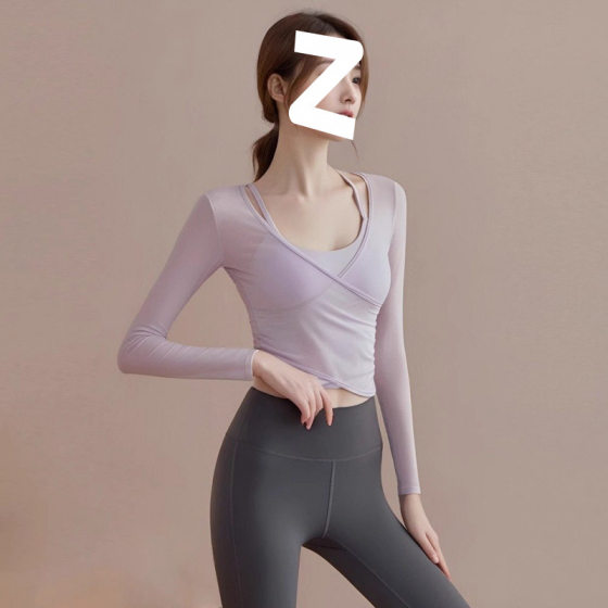 Fashion Yoga Clothes suit Women's Autumn Sports Long Sleeve Top with Chest Pad Slimming Pilates Training Fitness