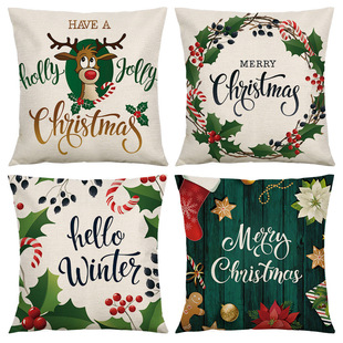 Cross-Border Xiyin Temu Amazon New Christmas Pillowcase Linen Living Room Bedroom Sofa Cushion Pillowcase