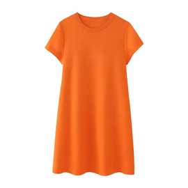 批发2024春新品欧美风女装橘色针织短袖宽松连衣裙图片色个性街头
