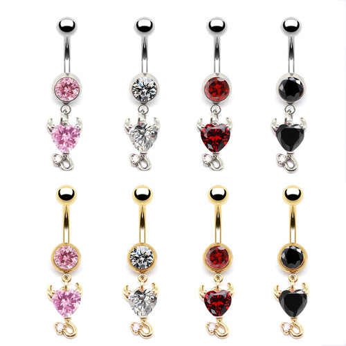 Gaibei European and American cross-border angel wings navel ring zircon little devil heart-shaped navel button peach heart navel nail navel ornament