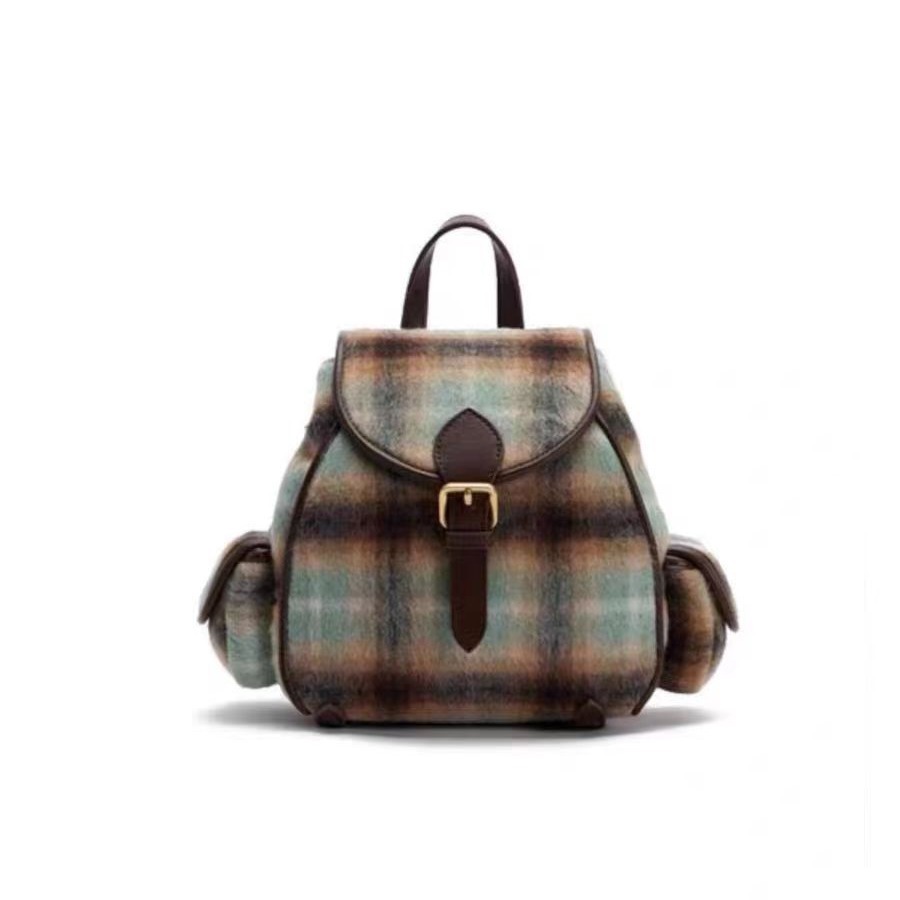 Mochila para las mujeres 2023 Otoño e Invierno nueva moda gradiente contraste color Plaid estudiante universitario mochila Suede Retro