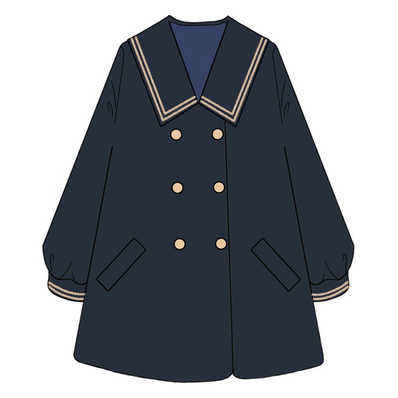 Abrigo de Lana Estilo Colegial de Lana, Manga Larga, Largo