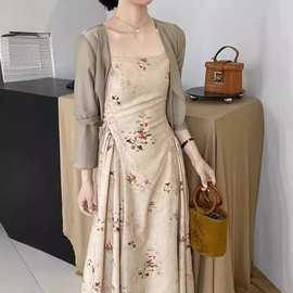 新中式小众连衣裙女收腰显瘦古风长裙吊带裙子夏日女装套装中国风