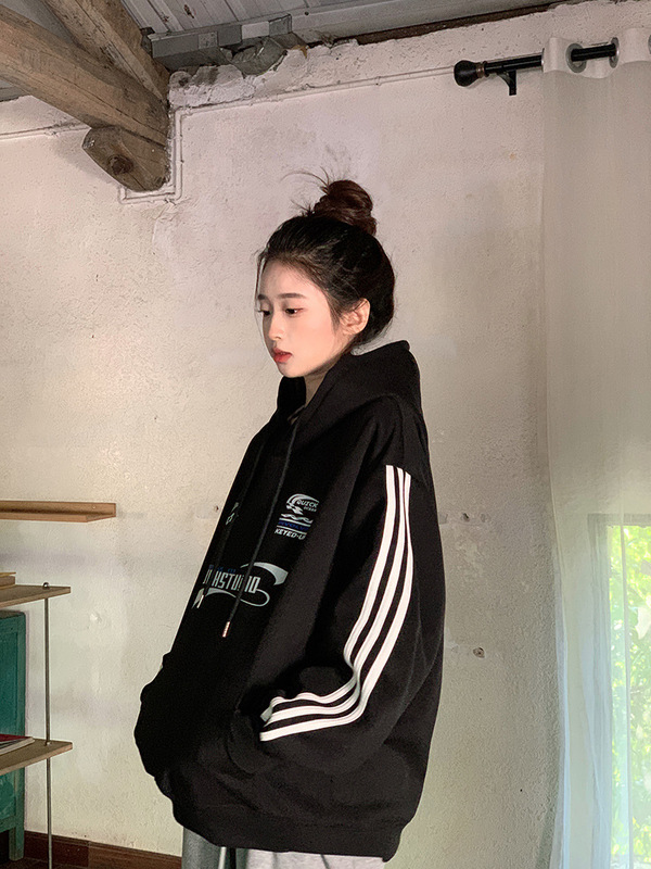 实拍卫衣男女情侣装薄款2025秋季新款口袋设计感印花连帽韩版上衣|undefined