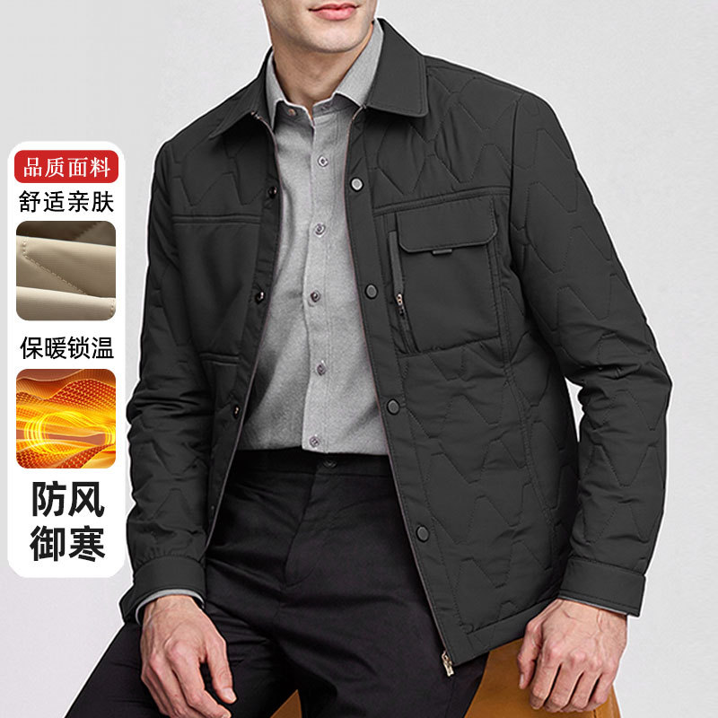 Chaqueta de Algodón Acolchada Corta para Hombre de Poliéster Térmica y Cortavientos para Invierno
