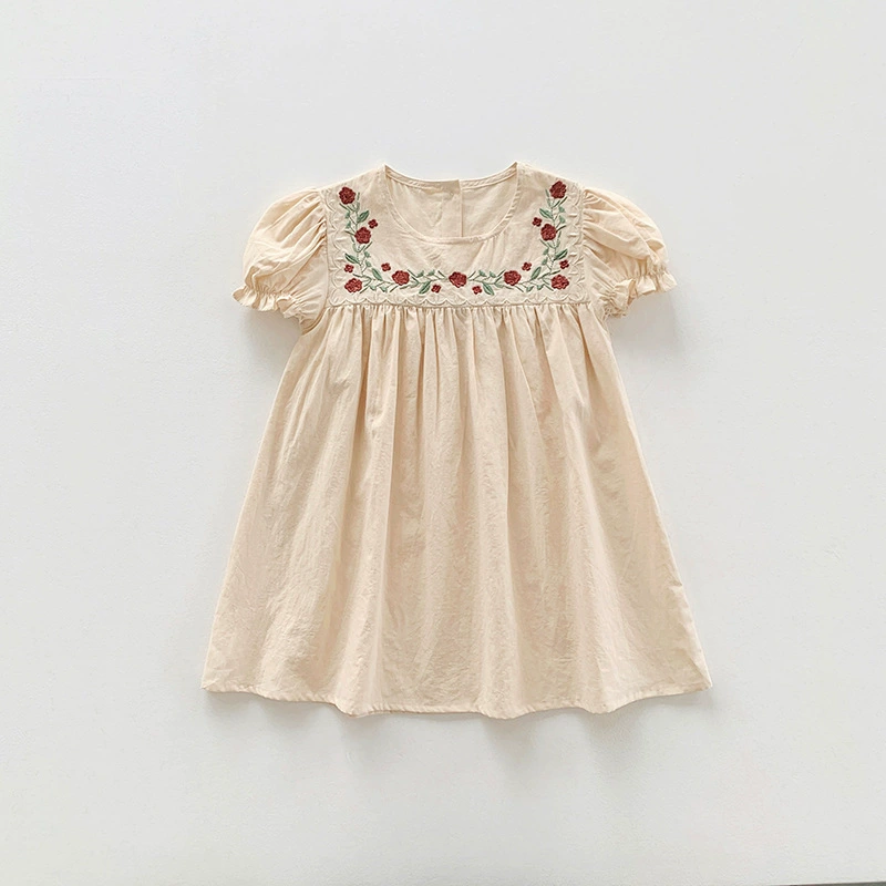 Summer dress, skirt girl's, french style, with embroidery, flowered, western style, with short sleeve