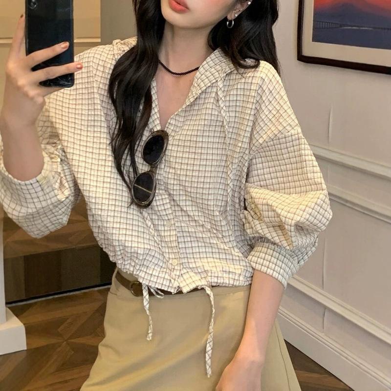 Korean Style New Simple Lazy Style Fresh Color-Blocking Hooded Plaid Casual Loose Top for Women Spring Outerwear Korean Style New Simple Lazy Style Fresh Color-Blocking Hooded Plaid Casual Loose Top for Women Spring Outerwear