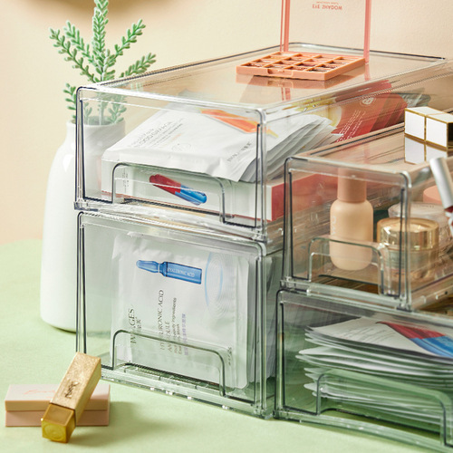 Desktop cosmetics mask storage box acrylic transparent drawer type stackable multi-layer skin care storage box