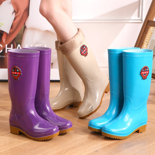 Four-Season High-Top Rain Boots for Women, Non-Slip Waterproof Boots, Kitchen Labor Protection Rubber Shoes, Plus Velvet Water Shoes, Men's Outer Wear Warm Rain Boots