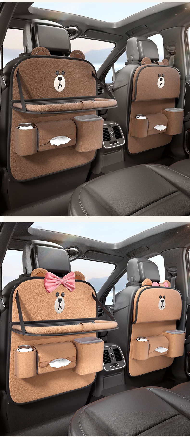 Organizer multifunzionale a forma di orso marrone, porta fazzoletti per schienale del sedile, borsa portaoggetti, accessori per interni auto_voghion.com