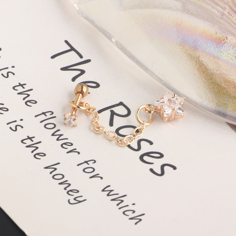 European American Simple Chain Fashion Ear Studs - All-Match Ear Bone Piercing Jewelry for Women, Titanium Steel Ear Pins, Cartilage Earrings detail image 10