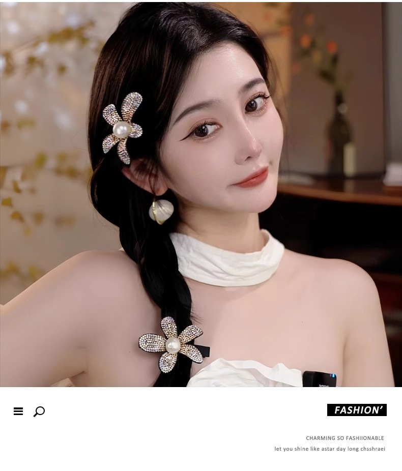 Elegante Blumen Haarspange Mit Strass Und Perlen Für Damen_voghion.com