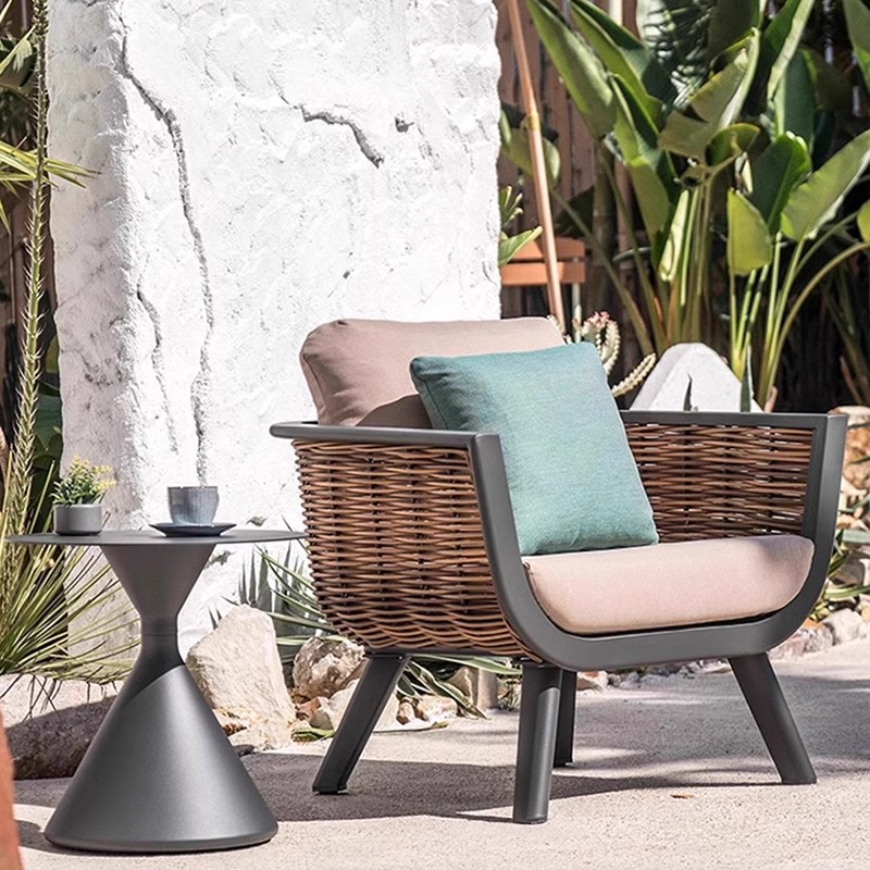 Sofá impermeable solar silla de caña Jardín al aire libre aleación de aluminio hogar combinación de caña estilo europeo ocio al aire libre