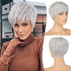 クロスボーダーの新商品のかつら欧米の女性のファッション化学繊維の頭のカバーの灰色の白色の偏っている短いストレートのかつらの卸売り