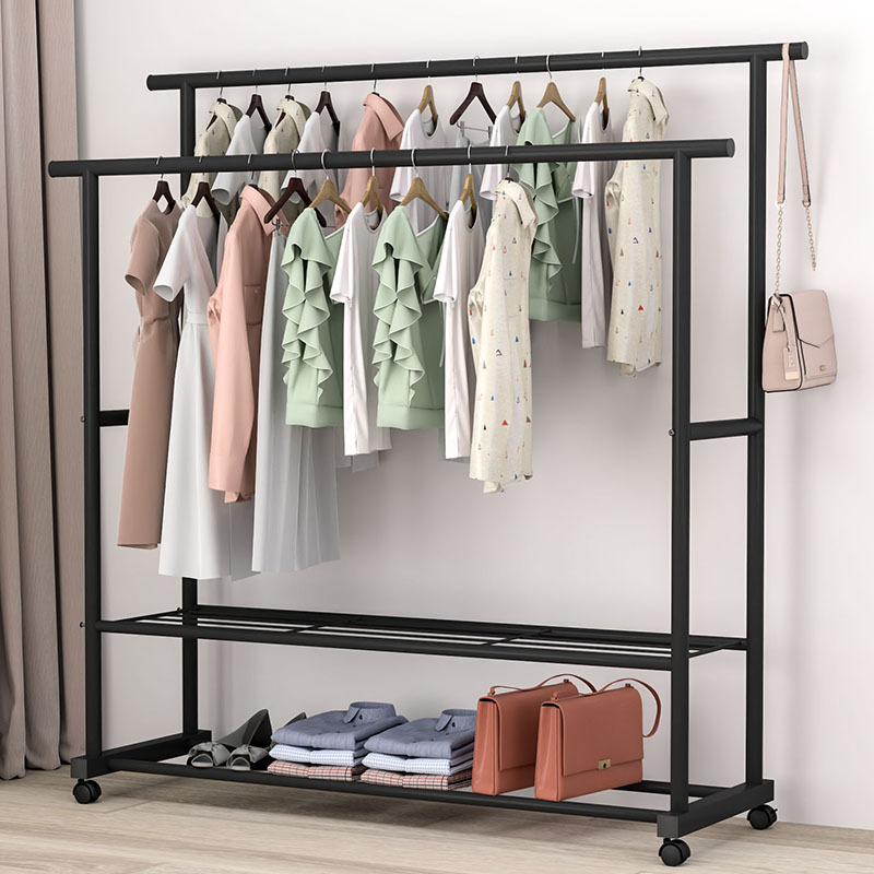 1.5m 검정색 25 튜브 이중층 이중 극 두꺼운 도르래 이중 걸이 옷 내하중 100kg